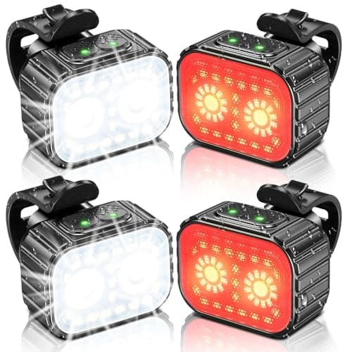 Cuvccn Bike Lights, Rechargeable Bicycle Lights Set Super Bright 8+12 Modes, IPX6 Waterproof Bike Lights for Night Riding/Cycling Safety, Front and Back Taillight Reflectors, 58 Hrs Long Battery Life - Image 1