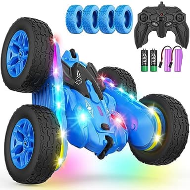 Terucle Remote Control Car, Rc Cars Stunt Kids Toys New Upgraded Strip Lights and Headlights Double-Sided 360° Rotating 4WD Drift Truck for Boys Girls Birthday Gift (Blue) - Image 1
