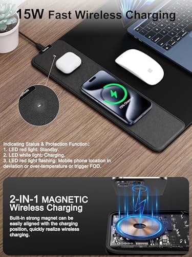 TopMade Wireless Charging Mouse Pad, Waterproof Gaming Mousepad with Ultra-Smooth Surface, Non-Slip Base, 31.5"x15.75" XXL Large Desk Pad, Classic Black Computer Desk Mat for MacBook, PC, Laptop - Image 2