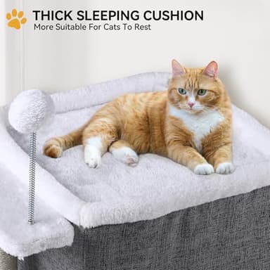 YITAHOME Cat Bed for Indoor Cats Cube House, Covered Cat House with Fluffy Ball Hanging and Nature Sisal Post,Cat Cave Bed Playhouse, Cute Cat Condo for Multi Small Pet Kitten, Grey - Image 2