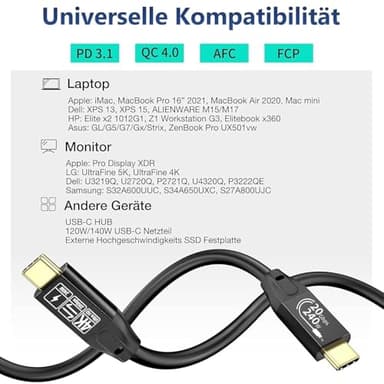 CABLEDECONN USB C Extension Cable 240W/20Gbps 5M 16.5FT, USB C 3.2 Gen2 48V/5A PD3.1, 4K@60Hz Video Output Cord, USB Male to Male Connection Suport Thunderbolt 3 - Image 7