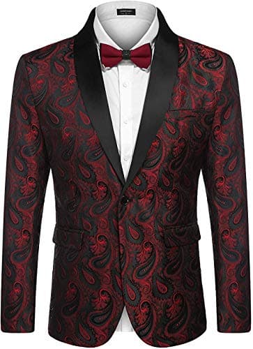COOFANDY Mens Floral Tuxedo Jacket Paisley Shawl Lapel Suit Blazer Jacket for Dinner,Prom,Wedding Wine Red - Image 1