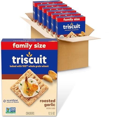 Triscuit Roasted Garlic Whole Grain Wheat Crackers, Lunch Snacks, Bulk Snack Crackers, Family Size, 6 - 12.5 oz Boxes - Image 1