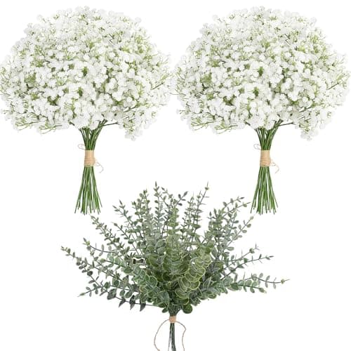 LELEE Baby's Breath Artificial Flowers - 30 PCS Babys Breath Flowers with Eucalyptus Stem Bulk - Real Touch Fake Gypsophila Bouquets for Wedding Decor, Party Arrangements, Home Decoration, DIY Crafts - Image 1