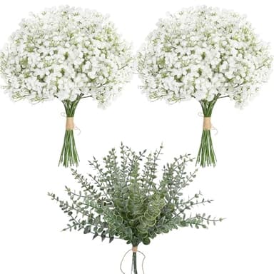 LELEE Baby's Breath Artificial Flowers - 30 PCS Babys Breath Flowers with Eucalyptus Stem Bulk - Real Touch Fake Gypsophila Bouquets for Wedding Decor, Party Arrangements, Home Decoration, DIY Crafts - Image 1