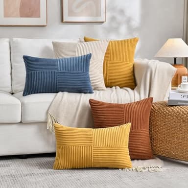 Fancy Homi 2 Packs Rust Boho Decorative Throw Pillow Covers 18x18 Inch for Couch Bed Sofa, Farmhouse Fall Home Decor, Soft Corss Corduroy Patchwork Textured Terracotta Accent Cushion Case 45x45 cm - Image 6
