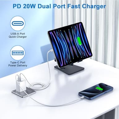10FT iPhone 17/16e Fast Charger,2Pack 20W Dual Port USB C+A Power Adapter 10Foot Long USB C to C Fast Charging Cable Cord Quick Charging for iPhone 17 Air/17 Pro/17 Pro Max/16/16 Pro/15/15 Pro/Pro Max - Image 2