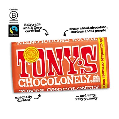Tony’s Chocolonely Belgian Milk Chocolate Candy Bar With Caramel & Sea Salt for Snacks, Chocolate Bar for Party Favors, Gifts, or Gift Basket, 32% Cacao, Made From Quality Fairtrade Cocoa, 6.35 Oz - Image 4