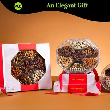 NUT CRAVINGS - Diwali Sweets Hamper Mid-Autumn Festival Mixed Nuts Gift Basket in Red Gold Box (7 Assortments, 1 LB) Food Arrangement, Healthy Snack Care Package, Food Assortments - Image 5