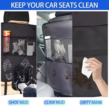Trahefa (2 PACK) Car Kick Mats Back Seat Protector, Upgraded Car Seat Organizer with 3 Storage Pockets, Automotive Seat Back Organizers Protector From Dirt, Mud & Scratches (A) - Image 2