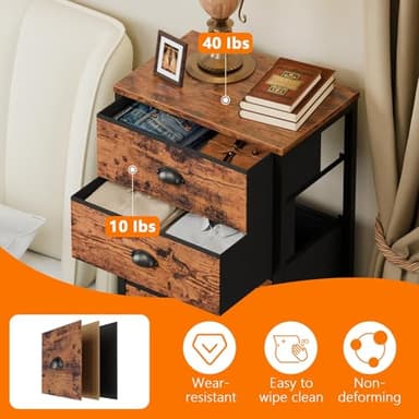 Furnulem Tall Dresser with 6 Drawers,Vertical End Table and Nightstand for Bedroom,Industrial Dorm Bedside Furniture with Fabric Storage Drawer Organizer in Living Room,Closet,Entryway(Rustic Brown) - Image 9