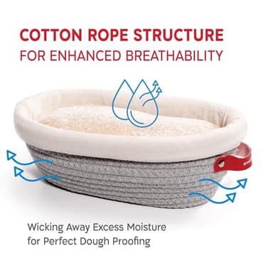 KneadAce Cotton Rope Banneton Bread Proofing Basket Set, Oval & Round Bread Baskets with Liners & Covers for Artisan Bread Baking, Sourdough Bread Baking Supplies - Image 2