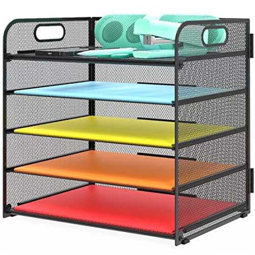 Letter Tray Paper Organizer 5-Tier Desk Organizer File Organizer Paper Holder with Handle, Metal Desktop Document Shelf Tray Office Classroom Organization - Black - Image 1