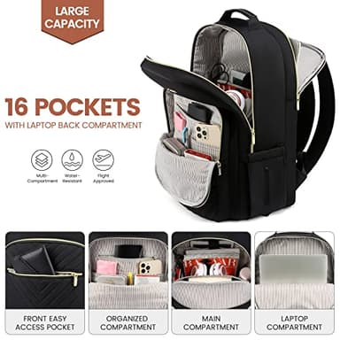 LOVEVOOK Laptop Backpack for Women 15.6 inch,Cute Womens Travel Backpack Purse,Professional Laptop Computer Bag,Waterproof Work Business College Teacher Bags Carry on Backpack with USB Port,Black - Image 3