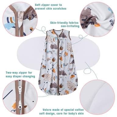 BSTOPPT Newborn Sleep Sack Baby Swaddle,3-Way Adjustable Wearable Blanket,100% Rayon Cotton Swaddling Sleeping Bag，TOG 0.5 (Fox & Dinosaurs, 6-12 Months) - Image 5