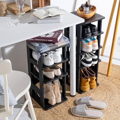 TRZZ 8-Tier Small Shoe Rack, Vertical Narrow Stackable Organizer with Removable Partition, Efficient Shoe Storage for Closet, Entryway, and Small Spaces (Black) - Image 2