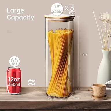 HomArtist Square Glass Jars with Bamboo Lids 79 FL OZ [Set of 3], Glass Canisters with Airtight Lid, Glass Food Storage Containers for Spaghetti, Fettuccine, Linguine,Pasta, Best for Kitchen & Pantry - Image 9