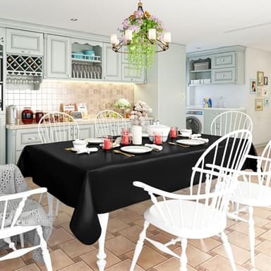 homing Rectangle Vinyl Tablecloth, Waterproof Spillproof Plastic Flannel Backed Table Cloth, Wipe Clean Table Cover for Dining, Buffet Parties and Camping (Black, 60" x 84") - Image 2