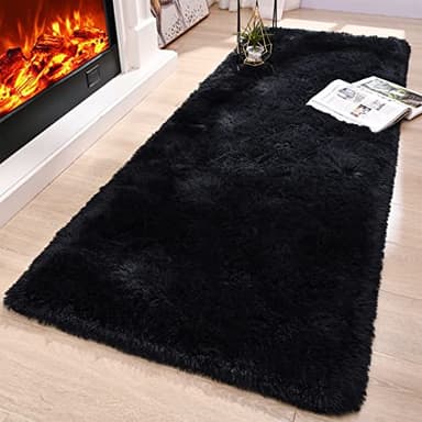 Merelax Soft Fluffy Rugs for Bedroom Living Room, 2x6 Hallway Runner Rugs, Furry Shag Bedside Area Rug Indoor Accent Floor Carpet, Plush Fuzzy Rug for Dorm Nursery Kids Room Decor, Black - Image 1