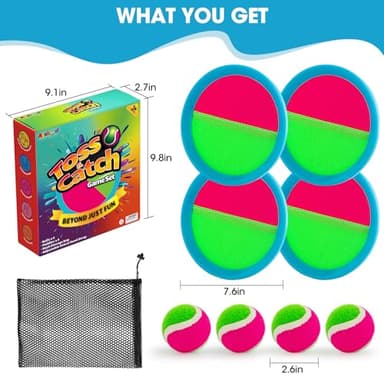 Ayeboovi Toss and Catch Ball Set Beach Toys Pool Toys Outdoor Games Outdoor Toys Yard Games Easter Toys Gifts for Kids Ball and Catch Game with 4 Paddles and 4 Balls [Upgraded Version] - Image 6