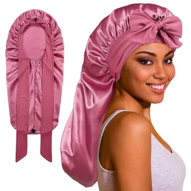ROYBENS Long Bonnet Satin Hair Silk Bonnet for Sleeping Women, Silky Bonnets for Women with Tie Band, Sleep Cap for Braids Curly Hair - Image 1