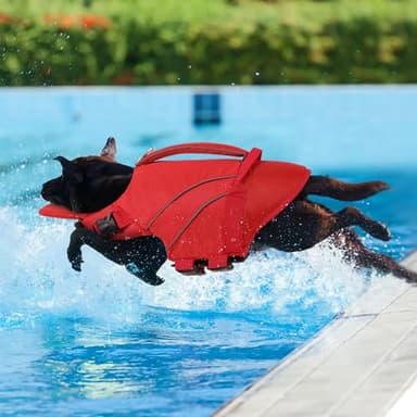 Queenmore Dog Life Jackets, Dog Life Vest for Swimming Medium, Ripstop Pet Lifesaver with Rescue Handle, High Visibility Flotation Vest, Pet Pool Float (Red,M) - Image 8