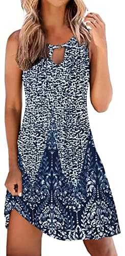 ETCYY NEW Summer Dresses for Women Trendy Boho Floral Print Sundresses Sleeveless Beach Cover Up Dress with Pockets - Image 1