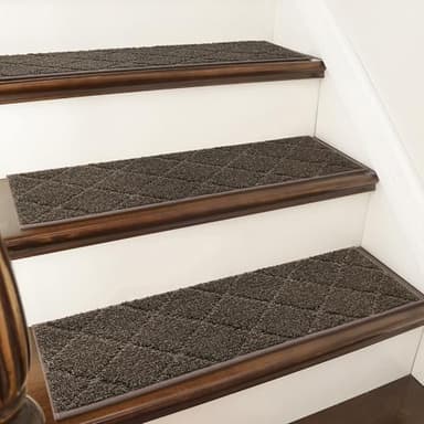 COSY HOMEER Edging Stair Treads Non-Slip Carpet Mat 28inX9in Indoor Stair Runners for Wooden Steps, Edging Stair Rugs for Kids and Dogs, 100% Polyester TPE Backing (15pc, Brown) - Image 1