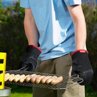 Coziselect Oven Mitts and Pot Holders Set, Cooking Mitts, Heat Resistant Cooking Mitts and Pot Holders, Silicon Oven Gloves Set for Kitchen, Pure Cotton and Terrycloth Lining, Black, 4 Pcs Set - Image 7