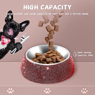 eing Dog Bowls, Stainless Steel Pet Bowls with Bling Rhinestones,Pet Bowls Food Water Feeder with Non-Skid Rubber Base for Puppy Cats Dogs (320ML,2 - Pack, Red) - Image 3