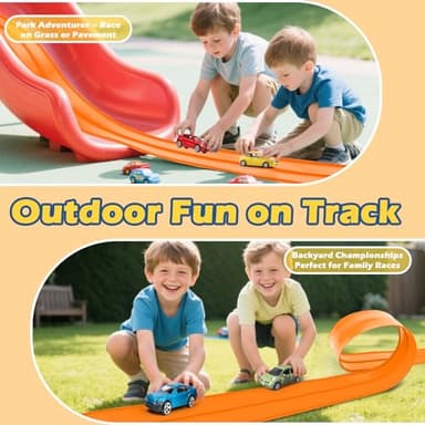 Upgrade Flexible Race Track for Hot Wheels Cars Flex Tracks for Kids 3+, 15Ft Race Car Track Compatible with Hot Wheels, Matchbox and Diecast 1/64th Cars, Roll Up Car Ramp Toy with Strong Suction Cups - Image 4