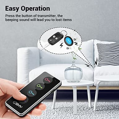 Esky Key Finder Locator with Sound, 85dB Item Trackers with 131ft Range Beeper Tags, Wireless Key Finders for Finding Keys Wallet Remote Control Pet Phone, 4 Receivers & Flashlight - Image 2