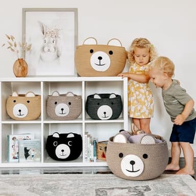 CherryNow Baby Basket for Nursery, Bear Gift Baskets for Kids, Baby Shower Basket with Handles, Small Cute Animal Baskets, Light Brown, 15.7" D x 10.5" H - Image 2