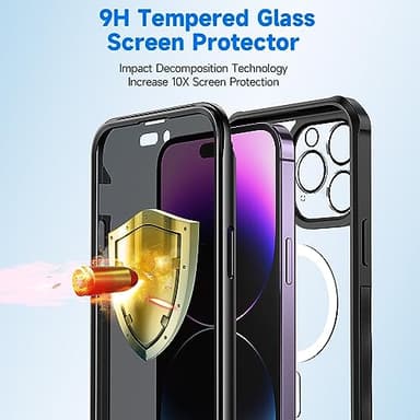 seacosmo for iPhone 14 Pro Max Case, Full Body Bumper with Built-in 9H Tempered Glass Privacy Screen Protector and Camera Lens Protector, Compatible with MagSafe, Shockproof Phone Cover, 6.7", Black - Image 4