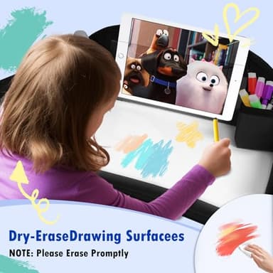 Kids Travel Tray for Toddler Car Seat, Lap Tray for Girl Activities with Dry Erase Board & Cooler Cup Holder, Road Trip Essentials Accessories with No-Drop Large Tablet iPad Holder Stand,2Pc Black - Image 5