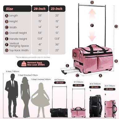 Fanwoli 23" Dance Bag with Garment Rack | Glittering Waterproof Fabric | Shine-Bright Collection | Ideal Competition Rolling Duffle Bag for Dancer Cheerleader Little Princess | Sparkle Rose - Image 6