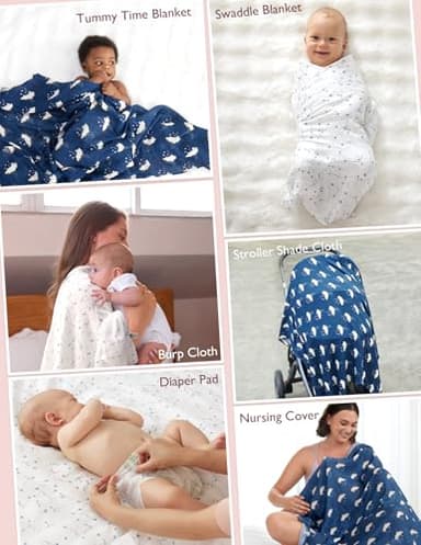 Momcozy Muslin Swaddle Blankets, Ultra Soft Neutral Swaddle Blanket, Breathable Large 47'' x 47'' Baby Infant Newborn Boys Girls Swaddling Receiving Blanket Wraps, Midnight Star Clouds - Image 7