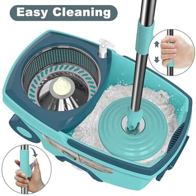 Spin Mop and Bucket System, Mop and Bucket with Wringer Set,Mops for Floor Cleaning,Household Supplies Tools with 6 Replacement Refills,61" Extended Handle for Household Hardwood Floor - Green - Image 2