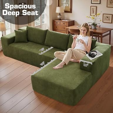 106" Cloud Sectional Couch with Chaise Lounge,L Shaped Modular Modern Sofa,Comfy Velvet Fluffy Couches with Deep Seat,No Assembly Required Couch for Living Room (Right,Cloudy Velvet,Green) - Image 6