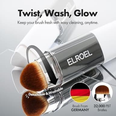 ELROEL Blanc Cover Cream Stick V White - Korean Color-Changing Foundation Stick with Volufiline - Medium to Full Coverage Dewy Finish Base Makeup - Dual-Ended with Detachable Brush (202 Natural) - Image 6