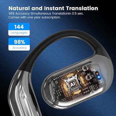 AI Real Time Language Translator Earbuds, AI Language Translator Earphone 3-in-1 Accents & Long Battery Life Translation Earbuds OWS 144 Languages & 8 Offline for Travel Business(Black) - Image 2