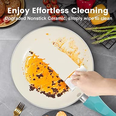 M MELENTA Pots and Pans Set Nonstick, 11pcs Kitchen Cookware Sets Induction Cookware, Ceramic Non Stick Cooking Set, Stay Cool Handle & Bamboo Kitchen Utensils, 100% PFOA Free, Turquoise - Image 4