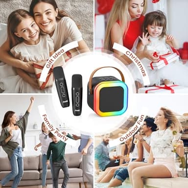 Mini Karaoke Machine for Kids Adults, Portable Bluetooth Speaker with 2 Wireless Karaoke Microphones,2025 TOP Birthday Gifts Toys for Boys 3,4, 5, 6, 7, 8+Years Old Toddler Karaoke Player(Black) - Image 2