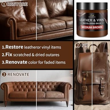 Leather Recoloring Balm and Scratch Repair Kit, Medium Brown Leather Restorer for Couches, Furniture, Car Seats, Leather Paint & Stain for Sofa, Chairs, Bags, and More - Image 3