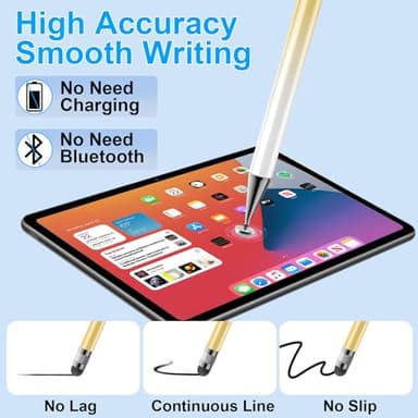 Bopomofo Stylus (5 Pcs),2-in-1 Stylus Pen for Touchscreen, High Precision and Sensitivity, Suitable for iPhone/ipad/Android Tablets, Compatible with All Touch Screens(Pink/Yellow/Green/Blue/Purple) - Image 3