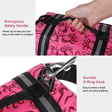 HAOCOO Dog Life Jacket Vest Saver Safety Swimsuit Preserver with Reflective Stripes/Adjustable Belt Dogs Pink Bone,L - Image 3