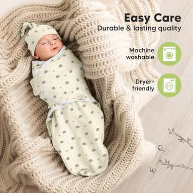 KeaBabies 3-Pack Swaddles for Newborns, Girls, Boys with Hats - Organic Soft Baby Sleep Sacks, Breathable Baby Swaddle 3-6 Months Beanies Set, Premie Infant Sleep Sack 0-3 Months (Nibbles/Bruce) - Image 7