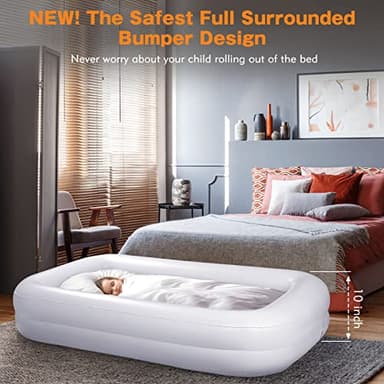 USHMA Toddler Travel Bed [4-Side] | Reversible 2 Colors Kids Air Mattress | Inflatable Toddler Bed | Portable Kids Blow Up Travel Bed with Sides, Orange & Aquamarine - Image 3