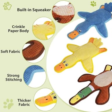 Dog Toys 3-Pack Cute Duck Shapes Puppy Toys No-Stuffing Squeaky and Crinkle Interactive Dog Chew Toy for Small to Large Breeds - Image 2