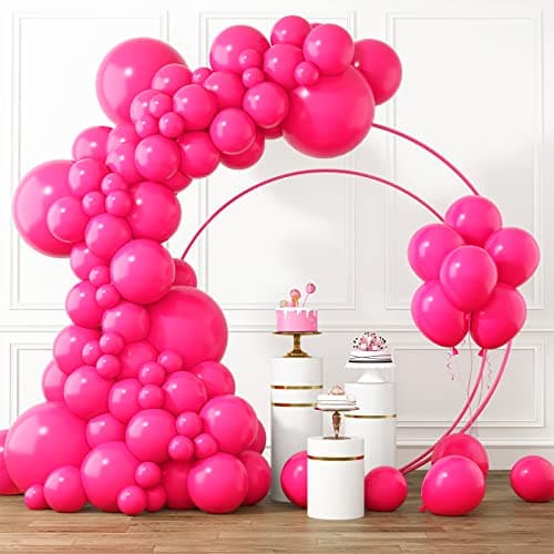 RUBFAC Hot Pink Balloons Different Sizes 105pcs 5/10/12/18 Inch for Garland Arch, Latex Party Balloons for Wedding Birthday Baby Shower Anniversary Valentine's Day Princess Theme Party Decoration - Image 1